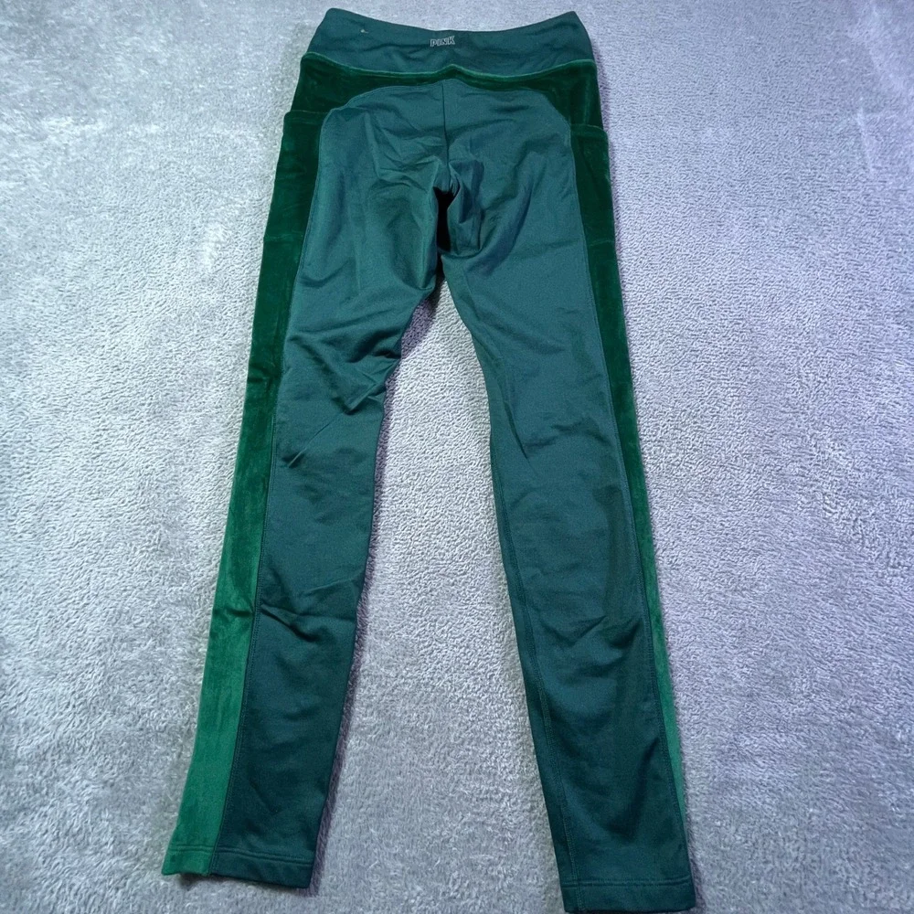 PINK Active Leggings Women's M Medium Green‎ Velvet Side Stripe Athleisure Gym